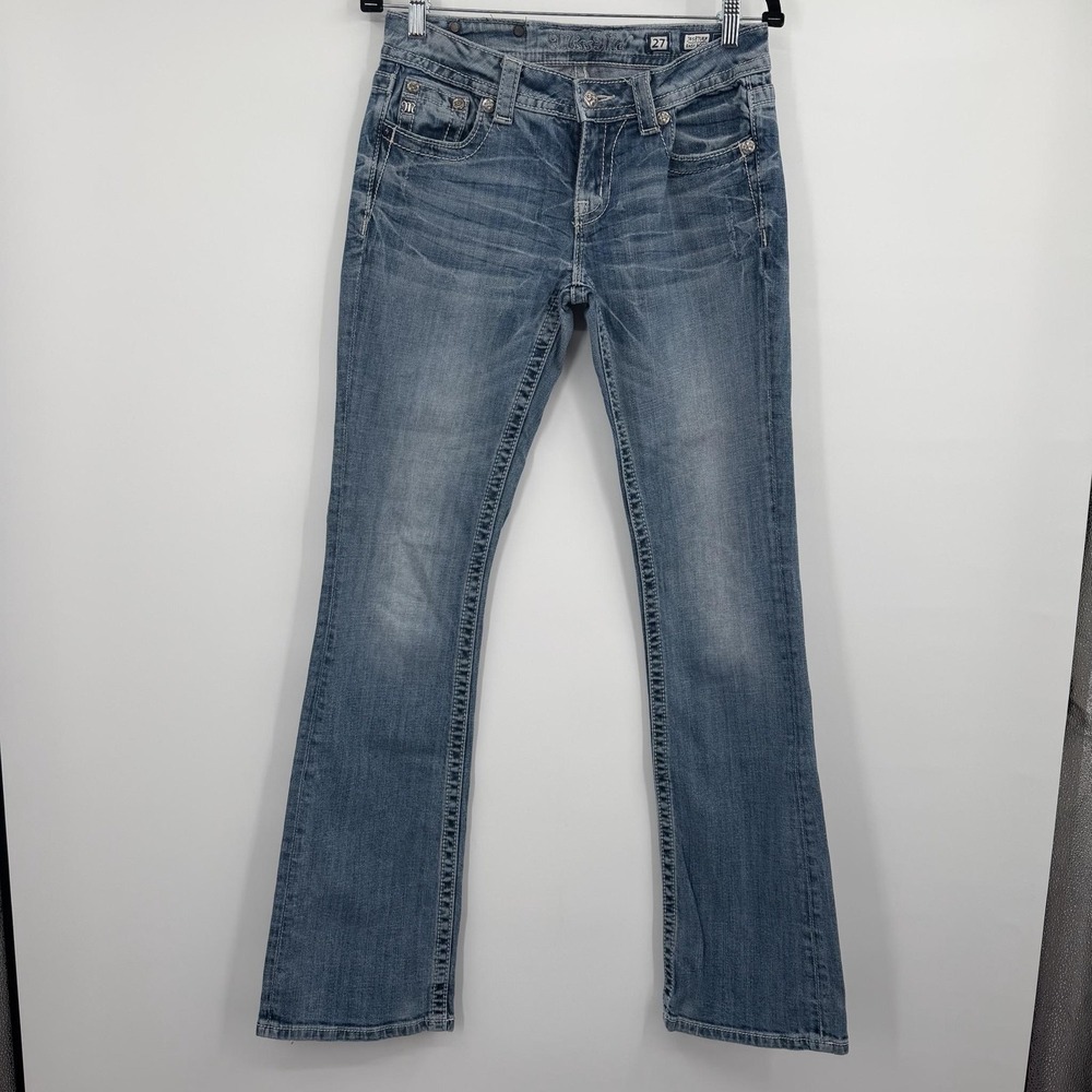 Miss Me Jeans Womens 27 Long Blue Bootcut Embroidered Rhinestone Stretch